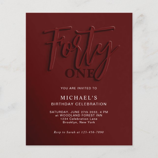 BUDGET Red Script 40:e Vuxens födelsedag (Framsida)