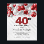 Budget Red Silver Balloon Glitter 40:e födelsedage<br><div class="desc">Modern Glam Burgundy Red Silver Balloon Glitter-Gnistra vid födelsedag</div>