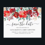 Budget Red Winter Botanical Blommigt Spara datum<br><div class="desc">Modern Boho Chic Burgundy Bright Red Botanical Grey Holly Lämnar Berries Blommigt Watercolor Winter Helgdag Outdoor Garden WedSave Datasund Spara datum</div>