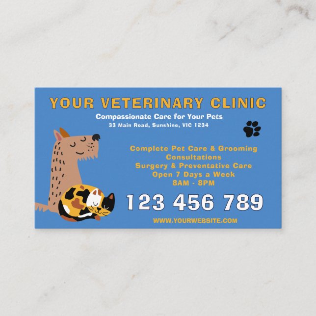 Budget Redigerbar Veterinär | Husdjursvård Företag Visitkort (Framsida)