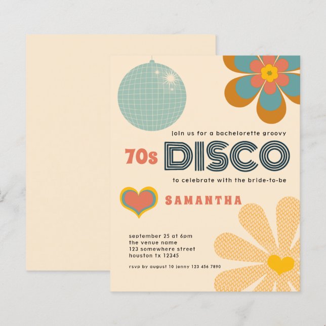 Budget Retro 70-tal Disco Sängkammarparty Inbjudan (Fram/baksida)