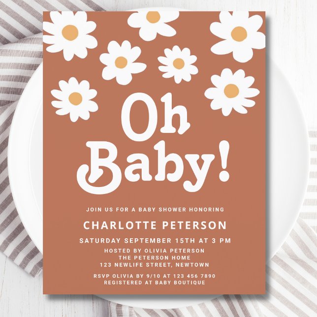 Budget Retro Daisy Baby Shower Inbjudan  (Skapare uppladdad)