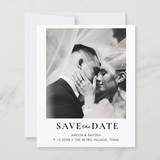 BUDGET Retro Elegant Photo Wedding Save the date (Framsida)