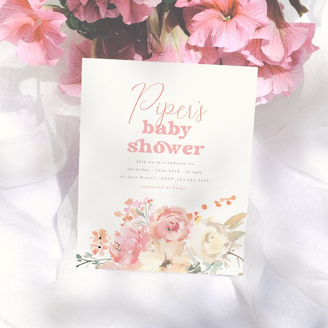 Budget Retro Floral Girl Baby Shower Invitation (Skapare uppladdad)
