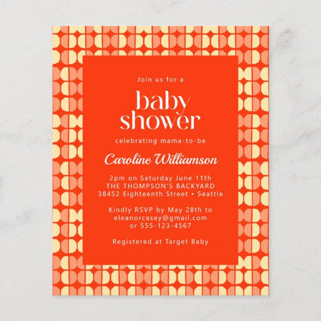 Budget Retro Geometric Red Orange Bold Baby Shower (Framsida)