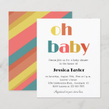 Budget Retro Rainbow Oh Baby Shower-inbjudan