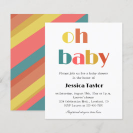 Budget Retro Rainbow Oh Baby Shower-inbjudan