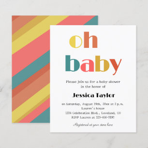 Budget Retro Rainbow Oh Baby Shower-inbjudan