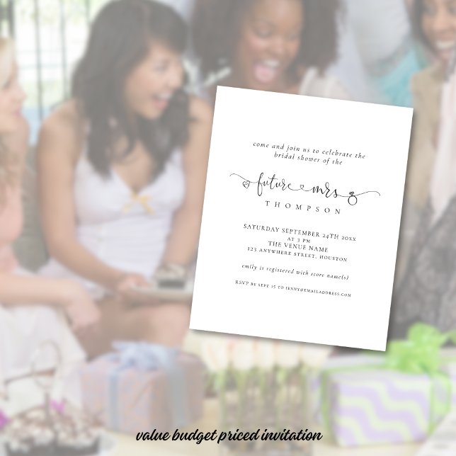 Budget Ring Hjärtat Future Mrs. Möhippa Inbjudan (Value smaller size 4.5 x 5.6" budget price invitation)