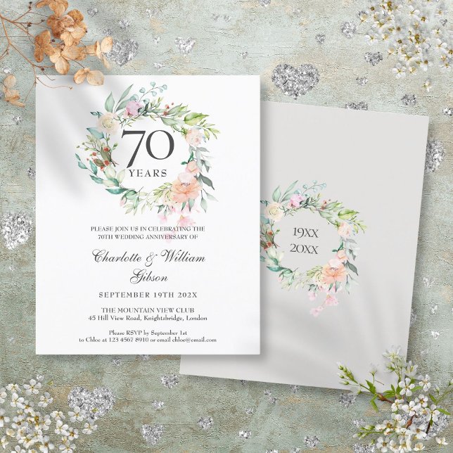 Budget Ro Garland 70-årsjubiléet (Budget Roses Garland 70th Anniversary Invitation)