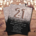 Budget Ro Guld & Black 21:a födelsedagsinbjudan<br><div class="desc">Elegant,  giftig inbjudan med ro guld glitter på svart bakgrund. Även med faux foil Balloon typography. Alla inslag kan redigeras. Enkel att anpassa med din unika information.</div>