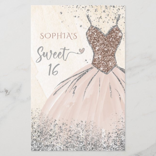 Budget Ro Guld Dress Sweet 16-inbjudan (Framsida)