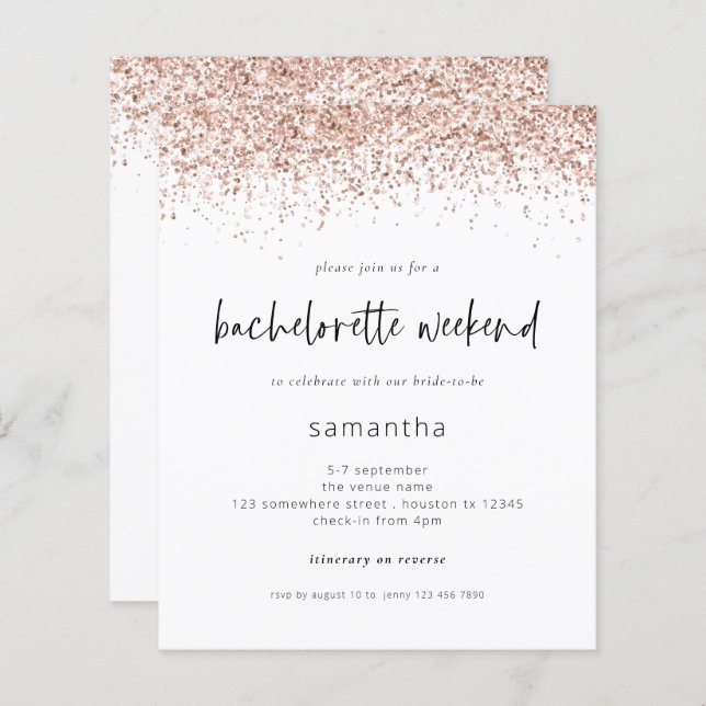 Budget Ro Guld Glitter Bachelorette Helg (Fram/baksida)