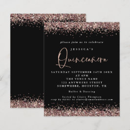 Budget Ro Guld Glitter Black Quinceanera Inbjudan