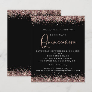 Budget Ro Guld Glitter Black Quinceanera Inbjudan