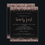 Budget Ro Guld Glitter Svarta 21:a Party Inbjudan<br><div class="desc">Ett ekonomiskt alternativ i BUDGET på en mindre storlek på 4, 5 x 5, 6 tum (110 lbs vikt), som är av samma tjocklek som ett vykort (är dock inte lämpligt för använda som vykort). OBSERVERA ATT DET FINNS EN inbjudan per lakan. 21:a födelsedagspartiets inbjudan till Ro Guld Glitter Black....</div>