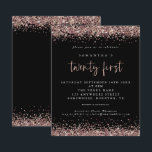 Budget Ro Guld Glitter Svarta 21:a Party Inbjudan<br><div class="desc">Ett ekonomiskt alternativ i BUDGET på en mindre storlek på 4, 5 x 5, 6 tum (110 lbs vikt), som är av samma tjocklek som ett vykort (är dock inte lämpligt för använda som vykort). OBSERVERA ATT DET FINNS EN inbjudan per lakan. 21:a födelsedagspartiets inbjudan till Ro Guld Glitter Black....</div>