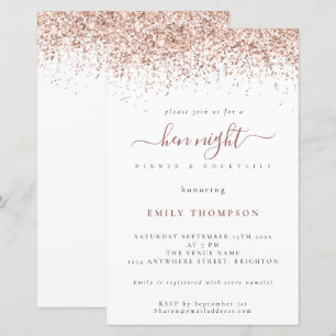 Budget Ro Guld Glitter White Hen Night Inbjudan