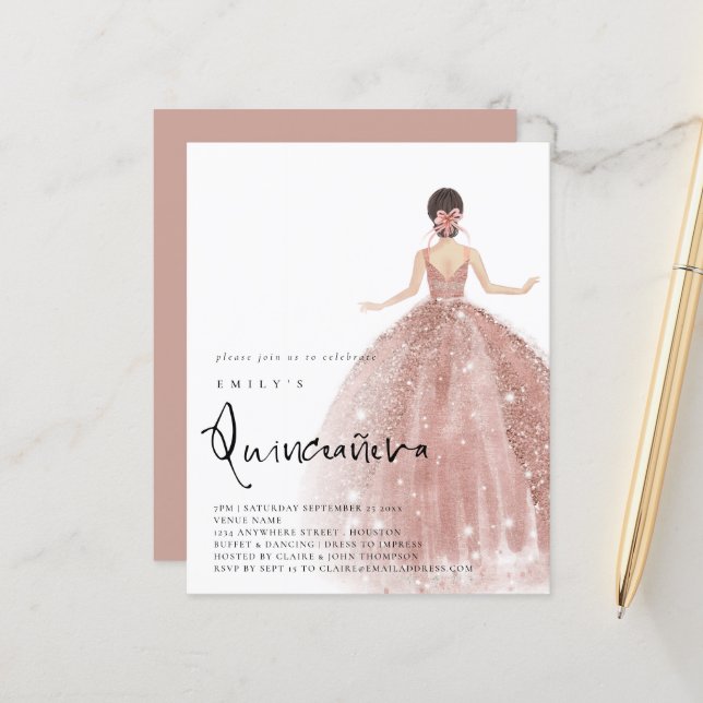 Budget Ro Guld Gown Brunette Hair QR Quinceañera (Fram/Back In Situ)