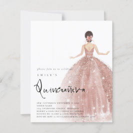 Budget Ro Guld Gown Brunette Hair QR Quinceañera