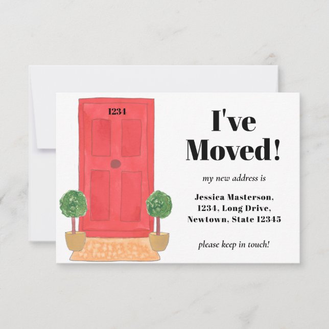 Budget Röd dörr Jag har flyttat Mini-kort för till (Framsida)