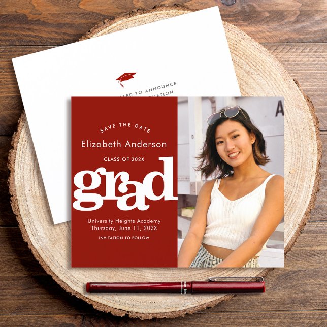 Budget Röd Foto Spara Datum Examen Inbjudan (Skapare uppladdad)