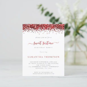 Budget Röd Glitter Sweet Sixteen Inbjudan