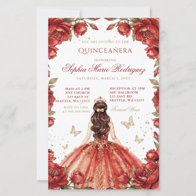 Budget röd guld prinsessa blomster tiara Quinceañe (Framsida)