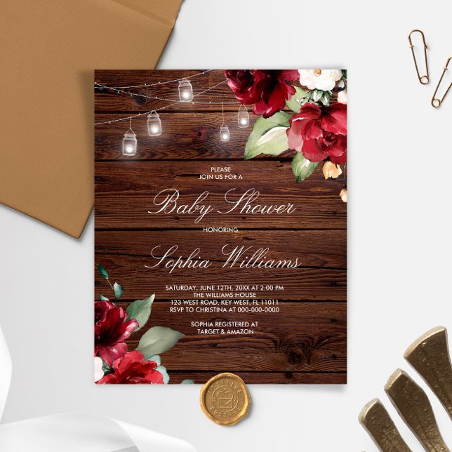 Budget Röd Ros Blommor Baby Shower Inbjudan (Skapare uppladdad)
