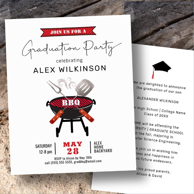 BUDGET Roligt Red Script Studenten BBQ-inbjudan (Skapare uppladdad)