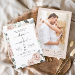Budget Romantic Photo Dusty Rosa Blommigt Bröllop Flygblad<br><div class="desc">Budgeten Dusty Rosa Blommigt Ro och Eucalyptus Botanical Grey Watercolor Bröllop Vår eller Summer Photo eller Bild Wedding Invations - innehåller vackra och elegant manustypografi med moderna tropiska botaniska blommor och grönenergi för den speciella Bröllopsdagen firande.</div>