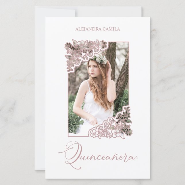 Budget Romantic Rose Gold Floral Frame Photo XV (Framsida)