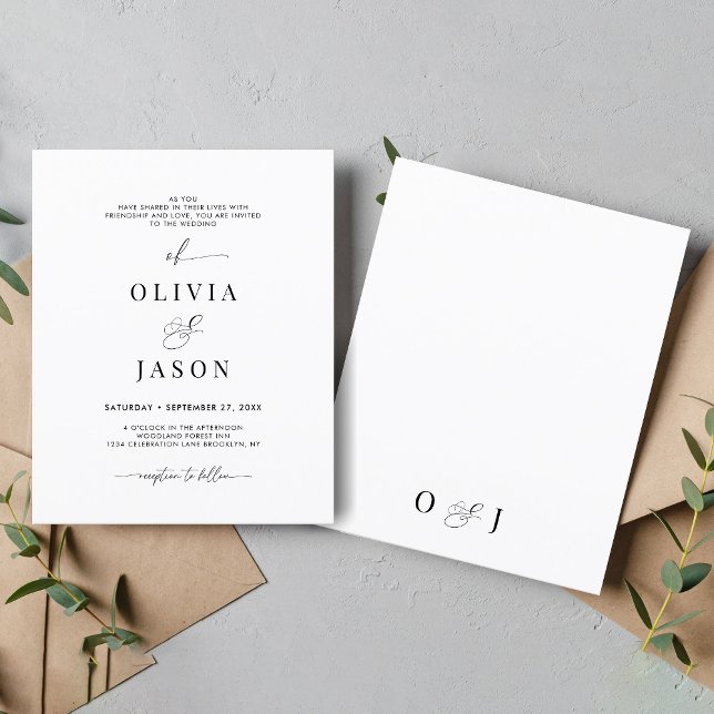 BUDGET Romantic Script Black White Initial Bröllop (Skapare uppladdad)