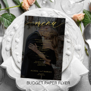 Budget romantisk foto guld svart bröllopsmeny flygblad