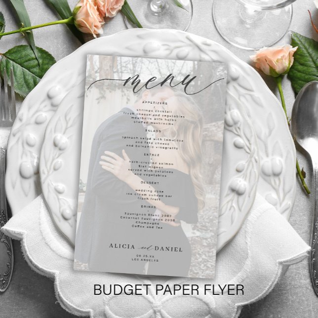 Budget romantisk manus foto bröllopsmeny flygblad (Skapare uppladdad)