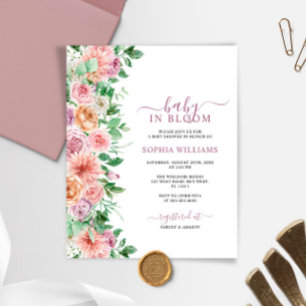 Budget Romantisk Ros Blomma Baby Shower Inbjudan