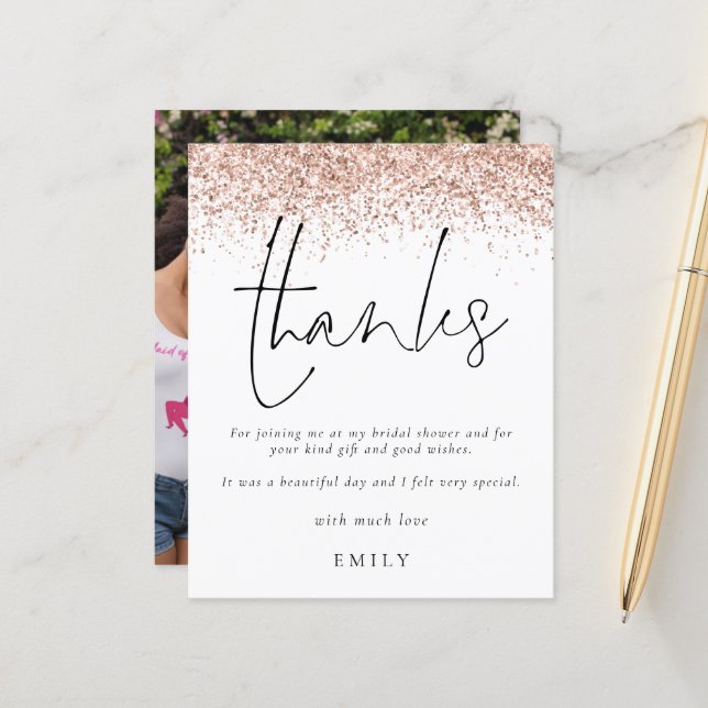 Budget Ros Glitter Foto Bröllopsdusch Tack (Fram/Back In Situ)