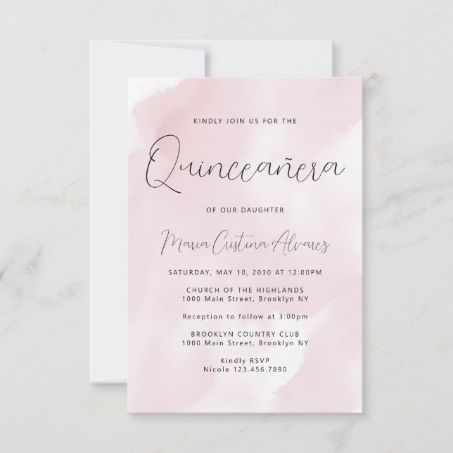 Budget  Rosa 15:e födelsedagen Quinceañera Inbjuda Anteckningskort (Framsida)