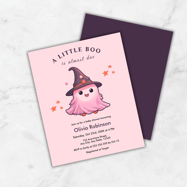 Budget Rosa A Little Boo Baby Shower-inbjudan (Budget Pink A Little Boo Halloween Baby Shower Invitation    )