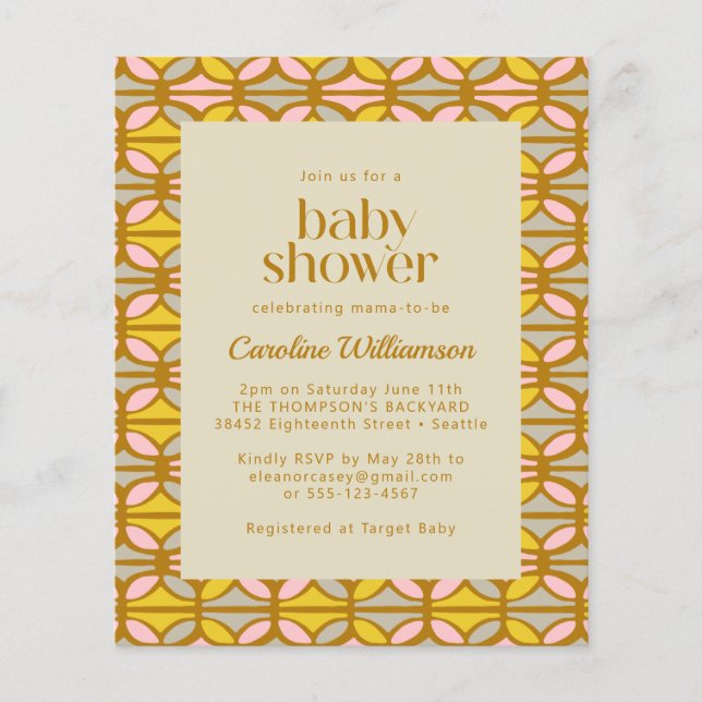 Budget Rosa and Gult Abstrakt Baby Shower Inbjudan (Framsida)