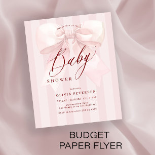 Budget rosa båge flicka baby shower inbjudan flygblad