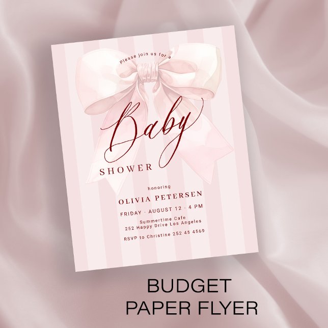 Budget rosa båge flicka baby shower inbjudan flygblad (Skapare uppladdad)