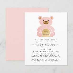 Budget Rosa Bear Drive by Baby Shower-inbjudan