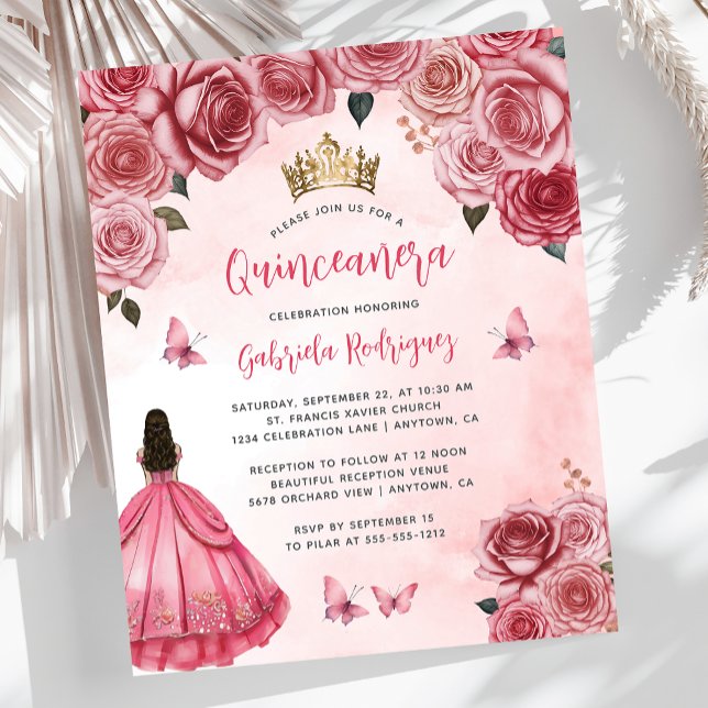 Budget Rosa Blommig Akvarell Rosor Quinceañera (Skapare uppladdad)