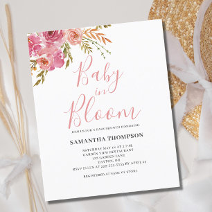 Budget Rosa Blommig Baby I Knopp Badkar Inbjudan