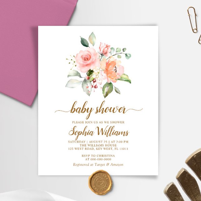 Budget Rosa Blommig Baby Shower Inbjudan (Skapare uppladdad)