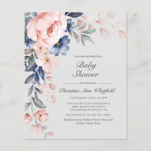 Budget Rosa Blommig Baby Shower Inbjudan