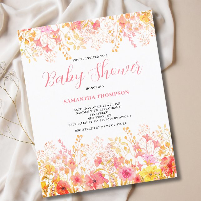 Budget Rosa Blommig Baby Shower Inbjudan Flygblad (Skapare uppladdad)