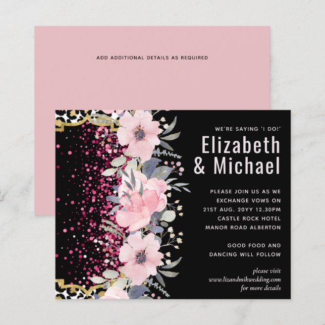 Budget Rosa Blommig Modern Flickaktig Bröllopsdusc (Fram/baksida)