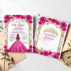 BUDGET Rosa Blommig Prinsessa Guld Quinceanera